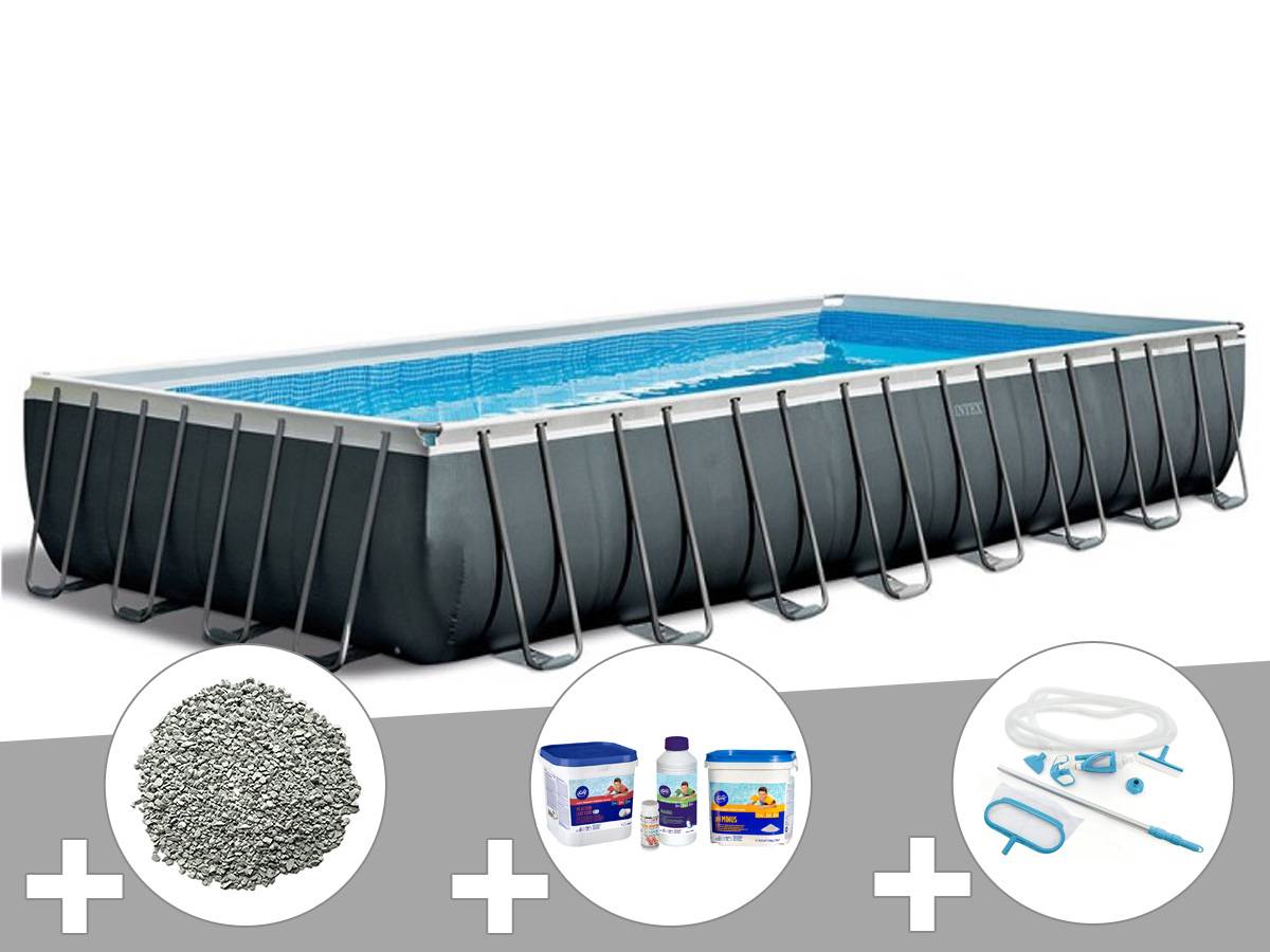 Kit piscine tubulaire Intex Ultra XTR Frame rectangulaire 9,75 x 4,88 x 1,32 m + 20 kg de zéolite + Kit de traitement au chlore + Kit d'entretien - Image 1