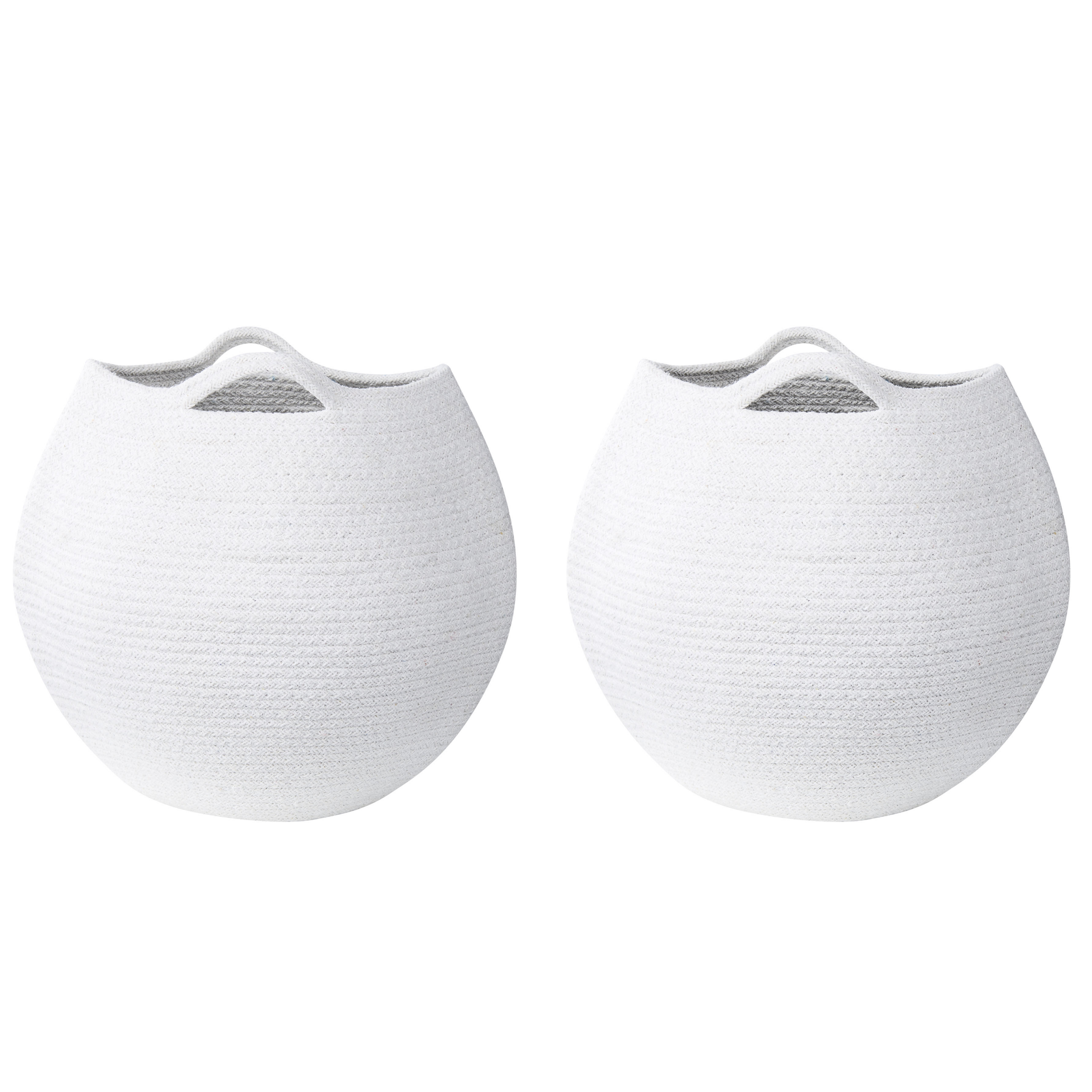 Paniers Blanc en Coton 30 cm Ronds Faits Main Rangement Intérieur pour Linge Facile à Entretenir Corbeilles Lot de 2 - Image 1