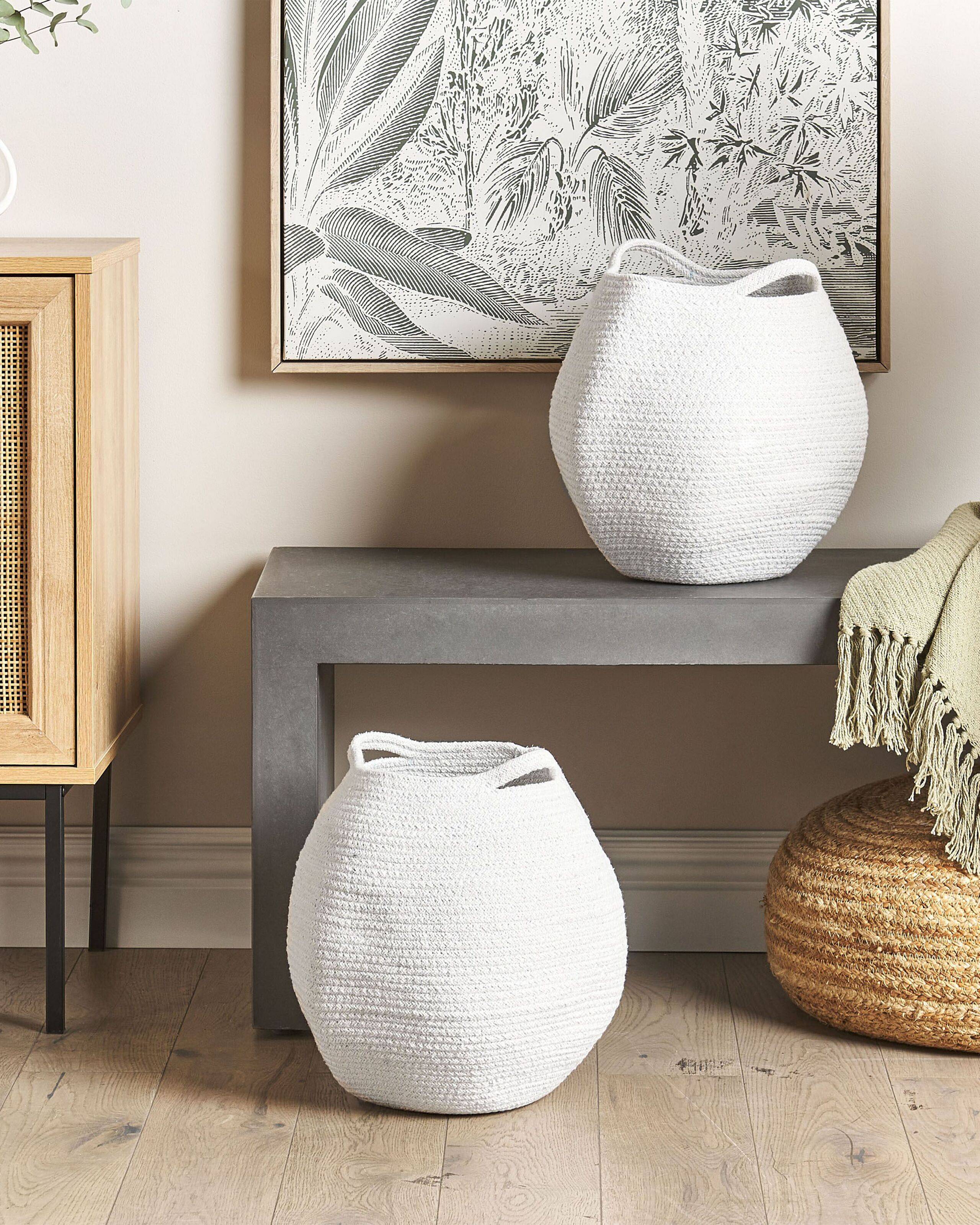 Paniers Blanc en Coton 30 cm Ronds Faits Main Rangement Intérieur pour Linge Facile à Entretenir Corbeilles Lot de 2 - Image 2