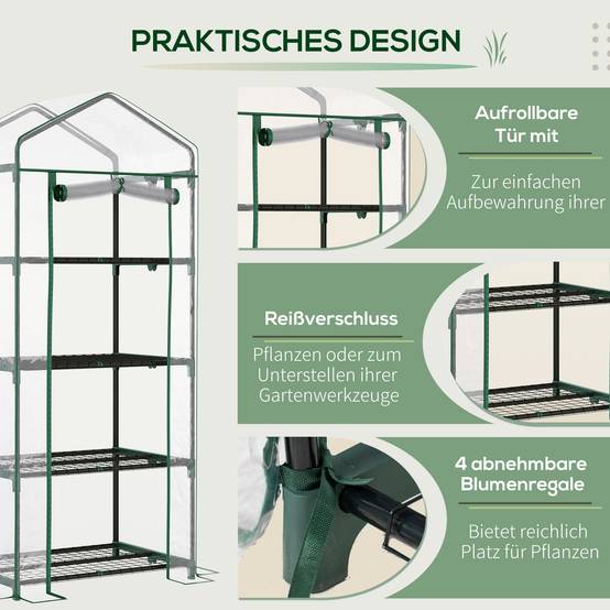 Petite serre verticale métal et PE pour semis balcons protection hivernale 70x50x160cm transparent - ComfortXL Outdoor Living - Image 8