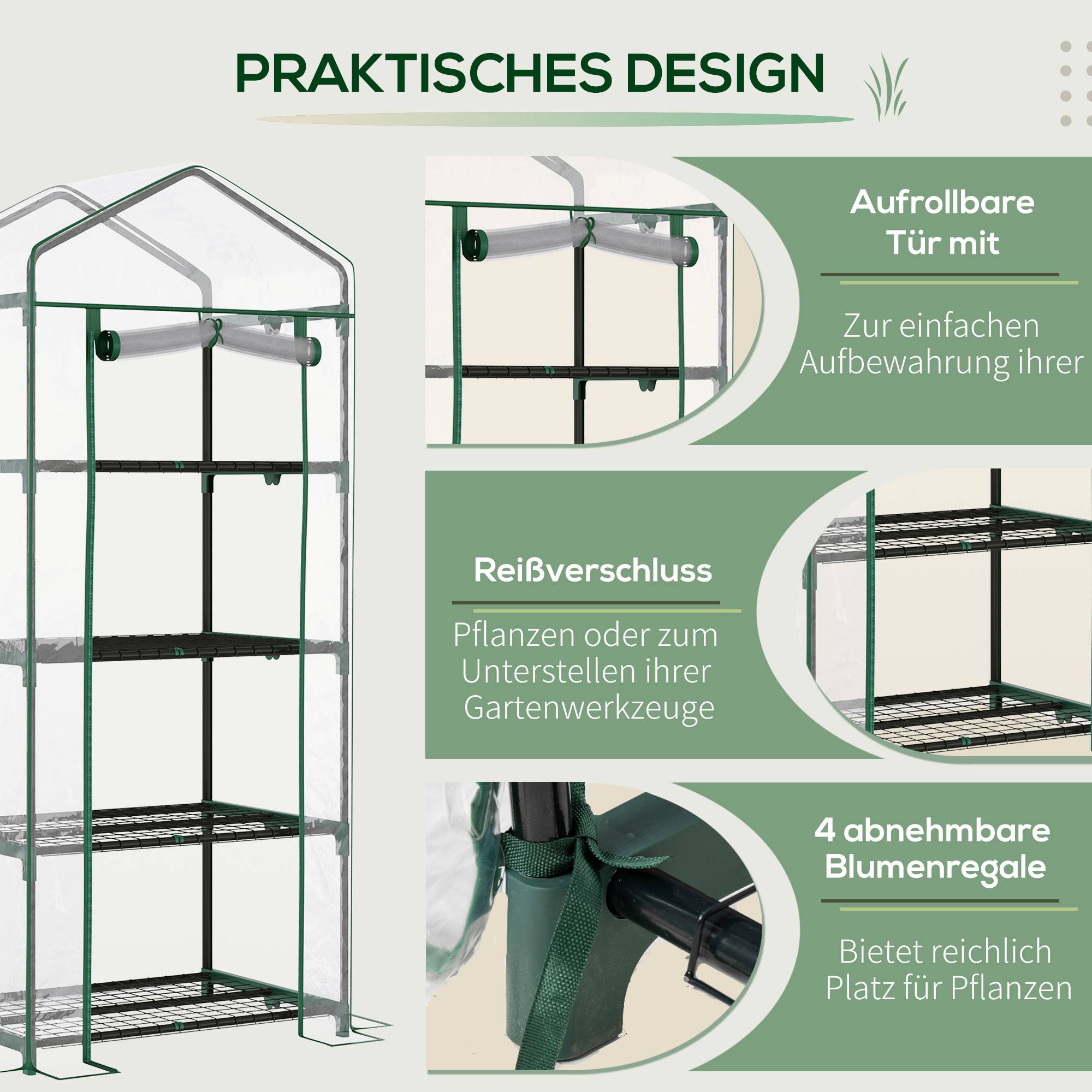 Petite serre verticale métal et PE pour semis balcons protection hivernale 70x50x160cm transparent - ComfortXL Outdoor Living - Image 8