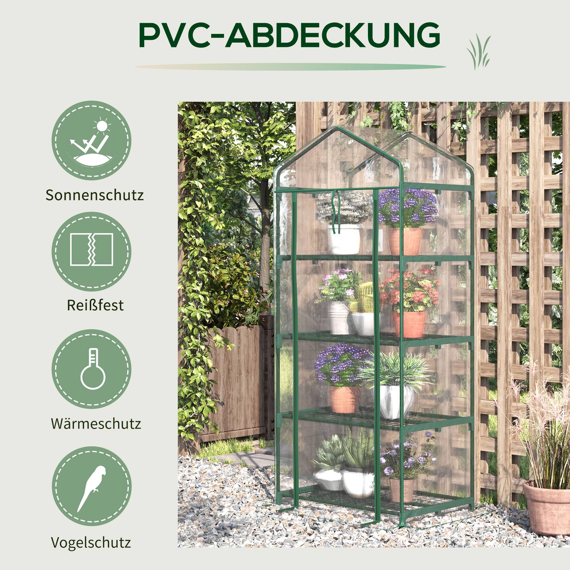 Petite serre verticale métal et PE pour semis balcons protection hivernale 70x50x160cm transparent - ComfortXL Outdoor Living - Image 7