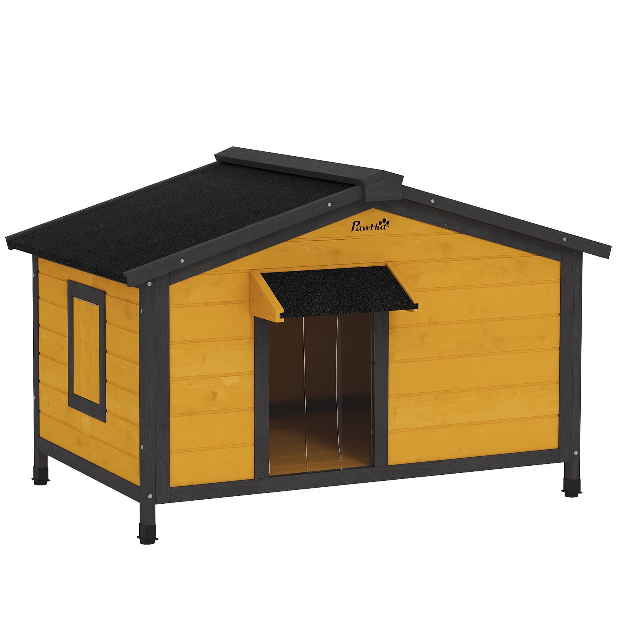 Niche extérieure bois, toit asphalte rabattable, fenêtres, plancher amovible, 97x72x65 cm, bois naturel - Image 1