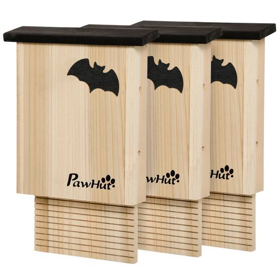 Nichoir à chauves-souris lot de 3 bois de sapin naturel et noir 25 x 6 x 37.5 cm - PANGIVO - Image 2