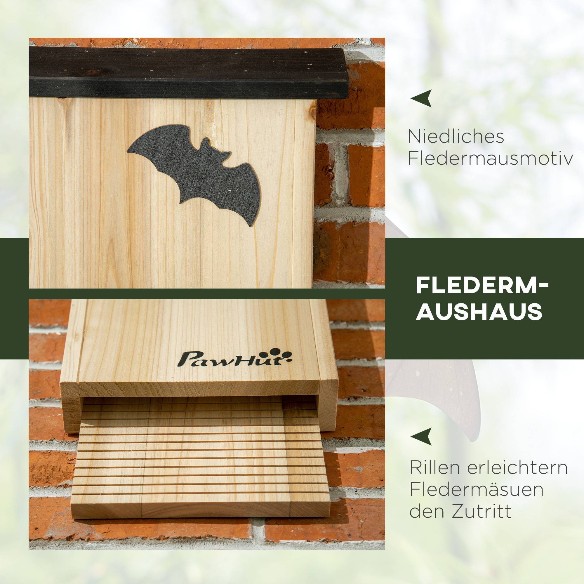 Nichoir à chauves-souris lot de 3 bois de sapin naturel et noir 25 x 6 x 37.5 cm - PANGIVO - Image 9