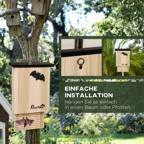 Nichoir à chauves-souris lot de 3 bois de sapin naturel et noir 25 x 6 x 37.5 cm - PANGIVO - Image 8