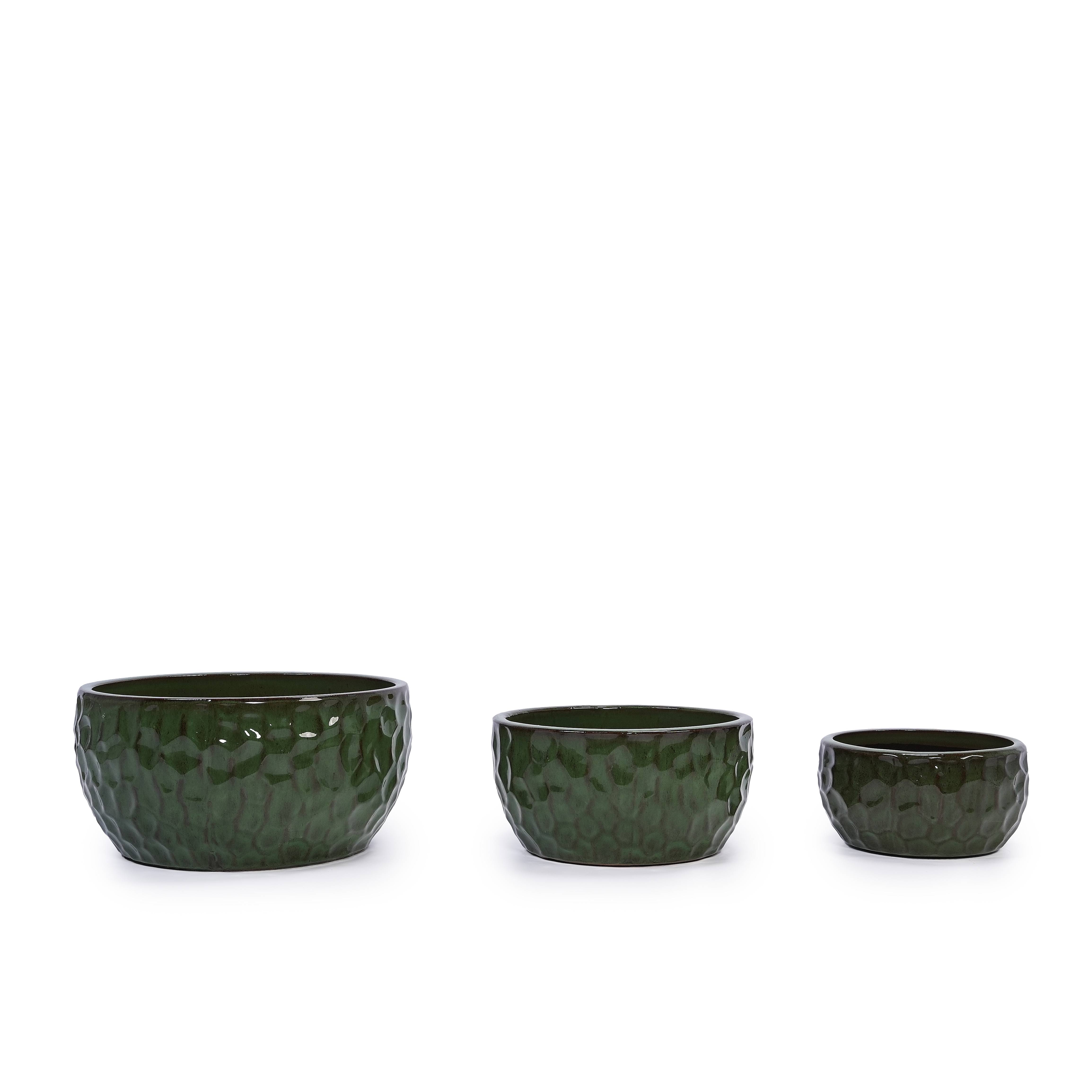 PANGIVO - Ensemble de 3 pots de fleurs en céramique émaillée, vert antique, Ø 38,1/30,5/25,4 cm - PANGIVO - Image 7