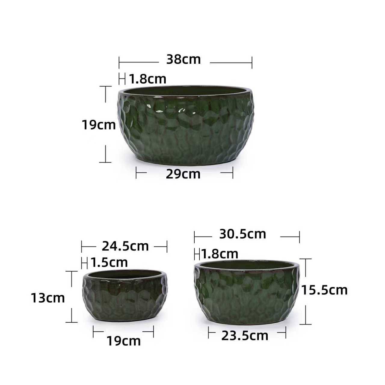PANGIVO - Ensemble de 3 pots de fleurs en céramique émaillée, vert antique, Ø 38,1/30,5/25,4 cm - PANGIVO - Image 8
