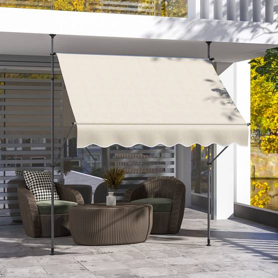 Store banne autoportant manuel rétractable 2L x 1,2l x 2,1-3H m inclinaison réglable métal alu polyester sable - Image 3