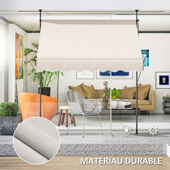 Store banne autoportant manuel rétractable 2L x 1,2l x 2,1-3H m inclinaison réglable métal alu polyester sable - Image 8