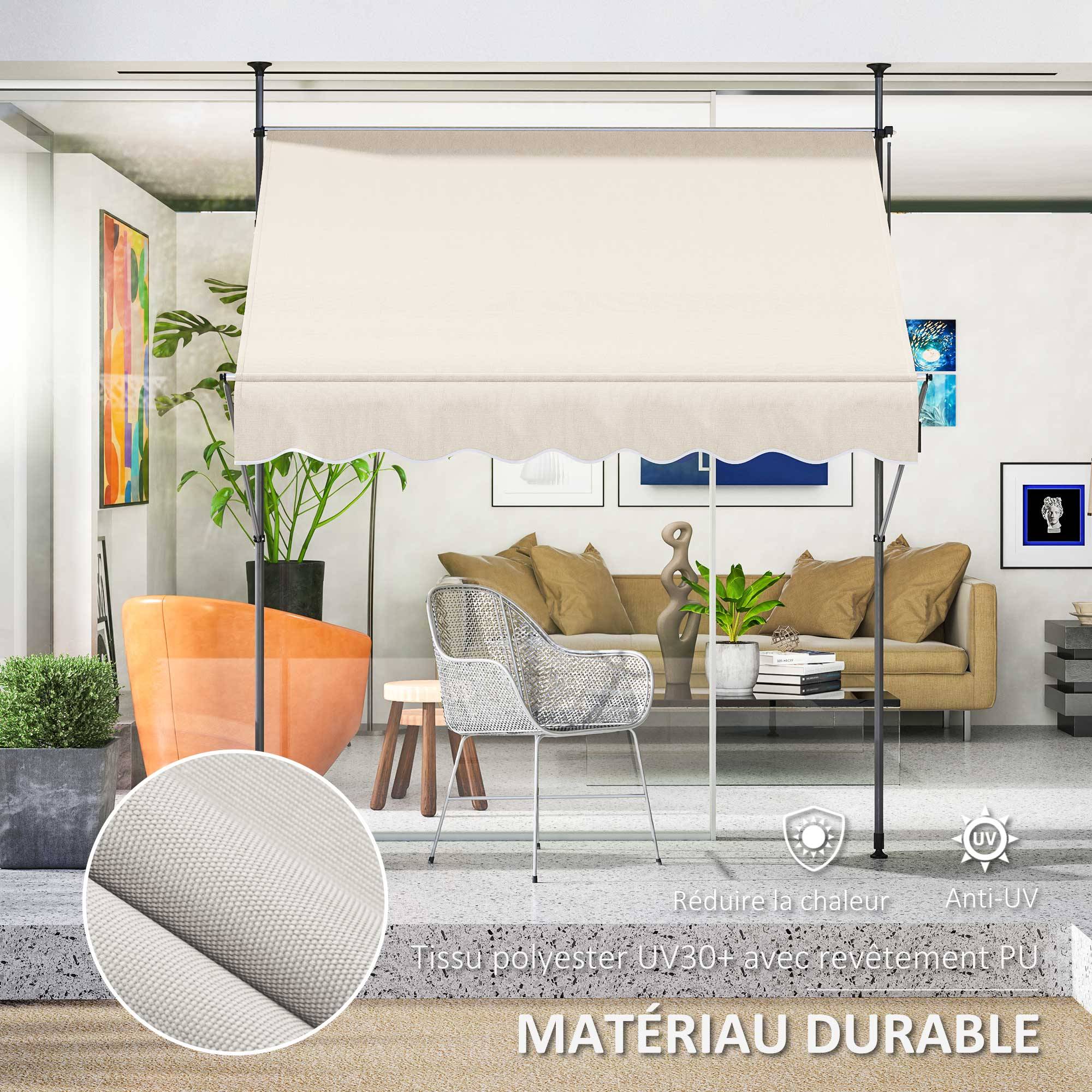 Store banne autoportant manuel rétractable 2L x 1,2l x 2,1-3H m inclinaison réglable métal alu polyester sable - Image 8
