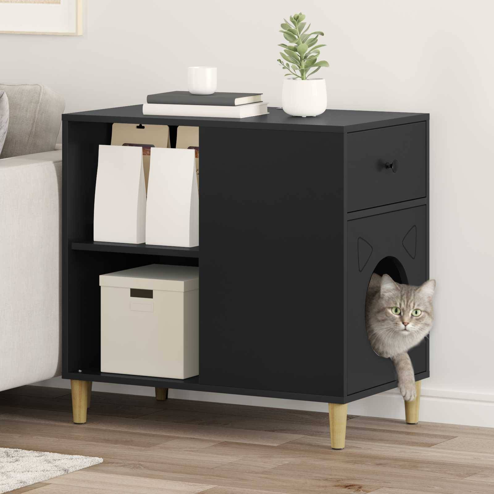 Maison pour chat bois d'ingénierie noir 72 x 42.5 x 70 cm - PANGIVO - Image 1