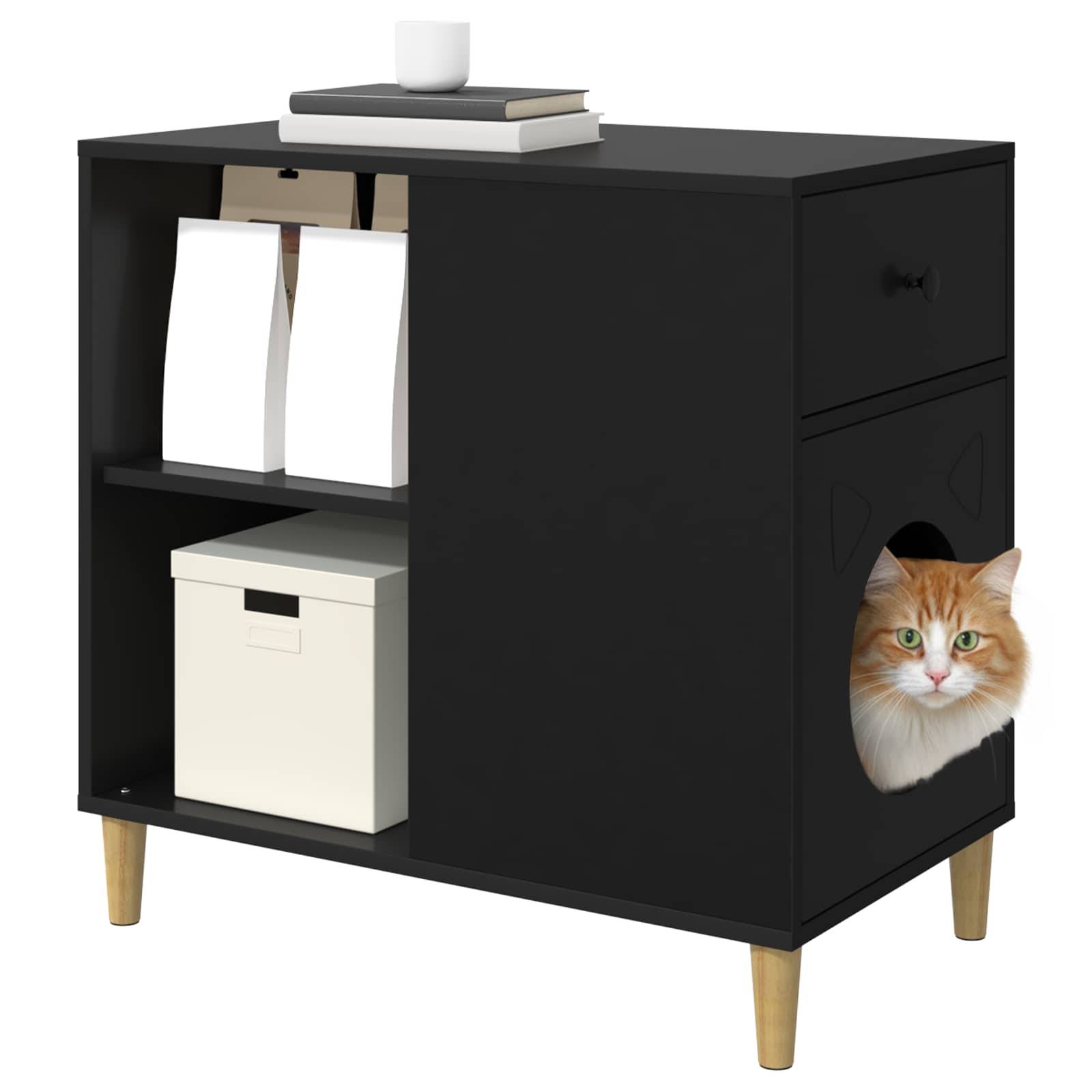 Maison pour chat bois d'ingénierie noir 72 x 42.5 x 70 cm - PANGIVO - Image 3