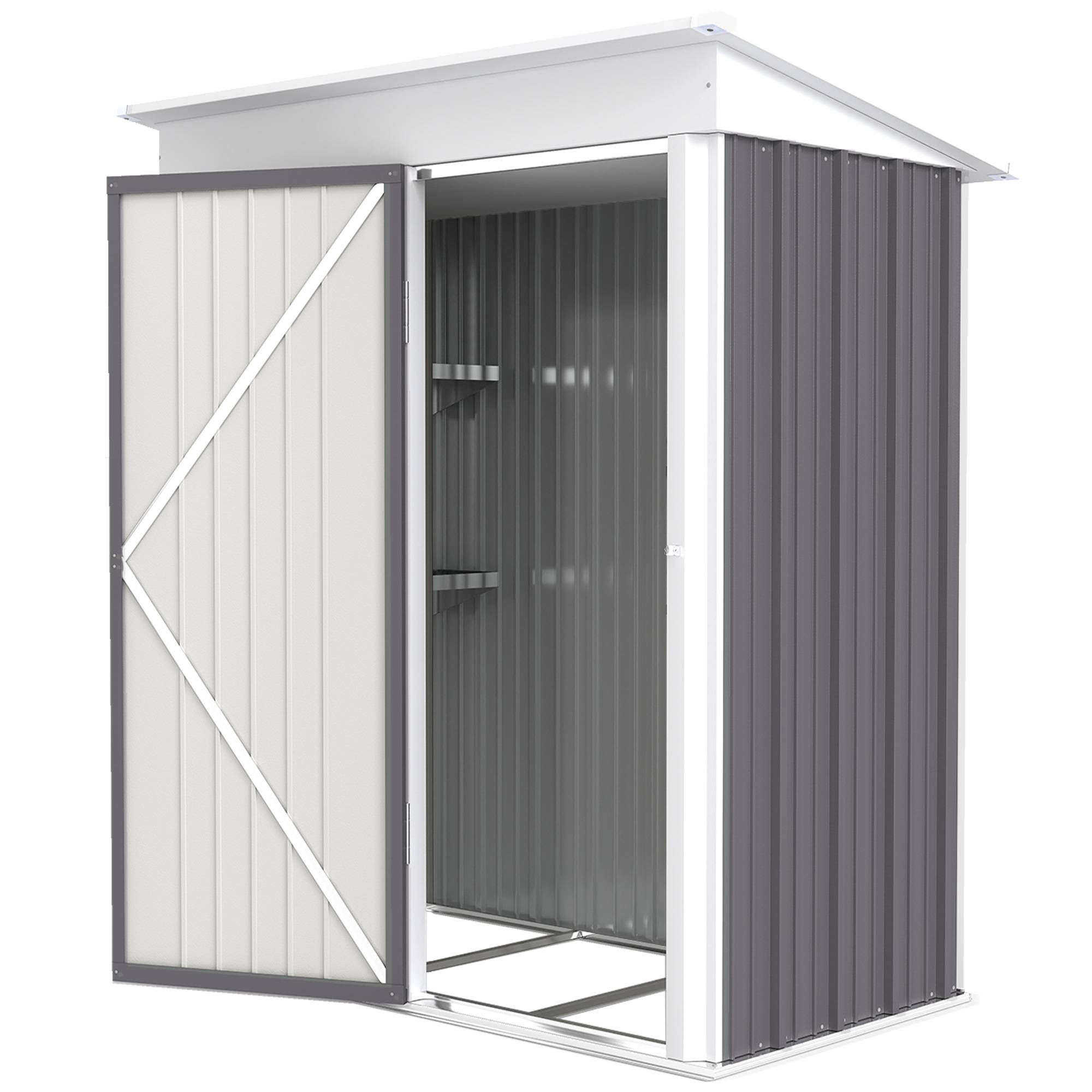 Abri de jardin mural tôle ondulée avec étagères réglables porte verrouillable gris - Image 2