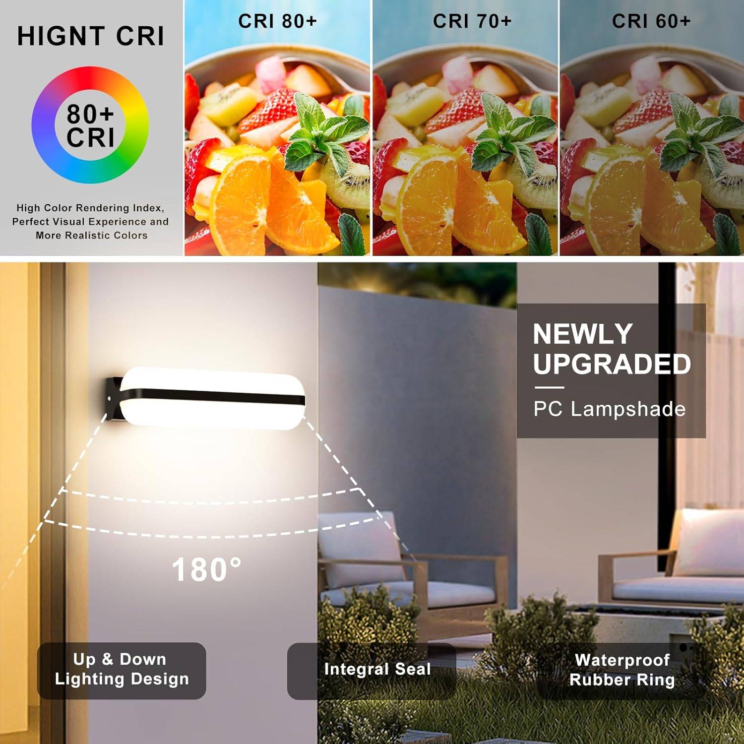 8 in 1 - Applique Murale Intérieure LED 1 Pack Noir 20W 2000LM 4000K Up Down Éclairage IP65 pour Escaliers Couloir Jardin Garage WC - Image 5