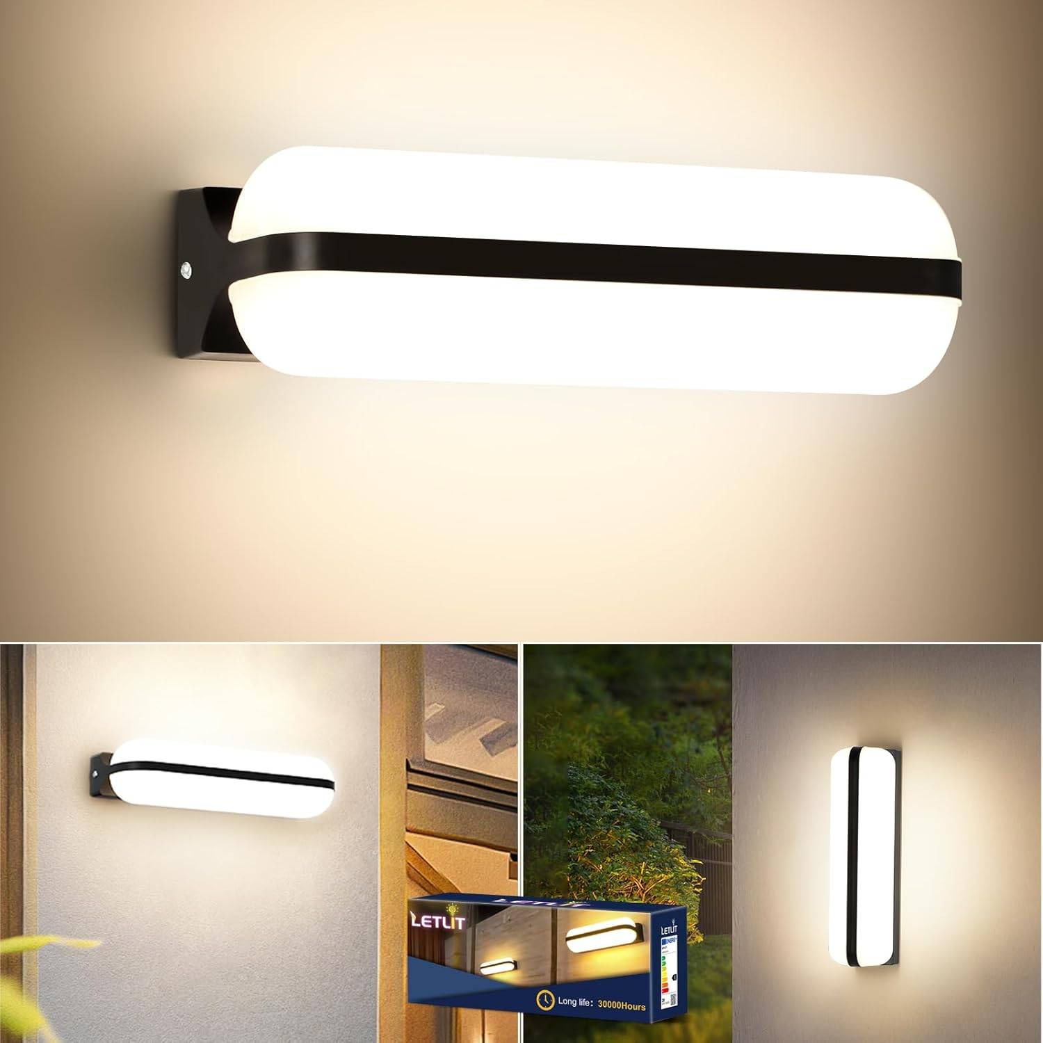 8 in 1 - Applique Murale Intérieure LED 1 Pack Noir 20W 2000LM 4000K Up Down Éclairage IP65 pour Escaliers Couloir Jardin Garage WC - Image 1