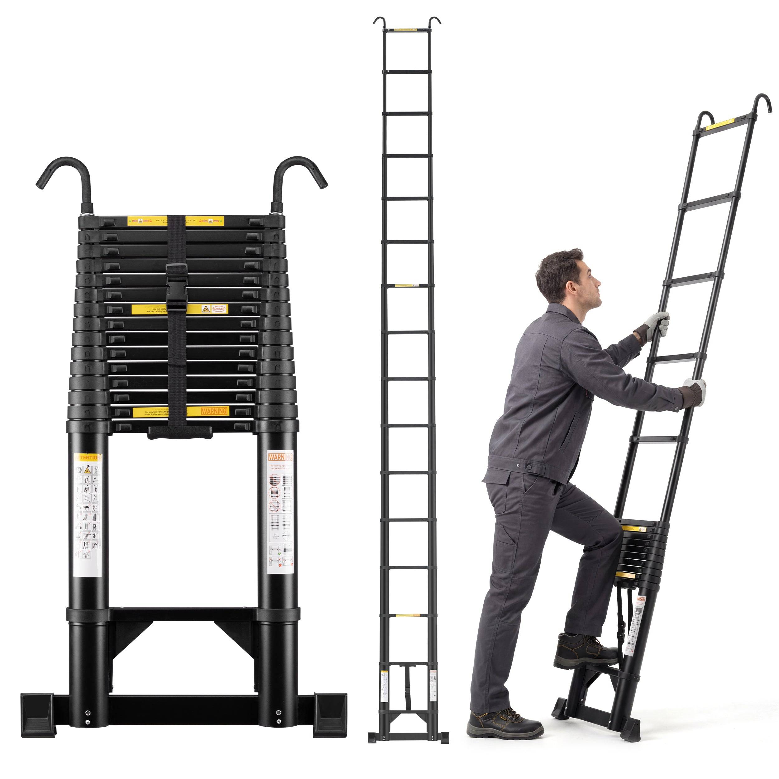 Échelle Télescopique 6.2 m Pliable en Aluminium, Barre Stabilisatrice et Crochet Amovible, Charge Maximale 150 kg - Image 1