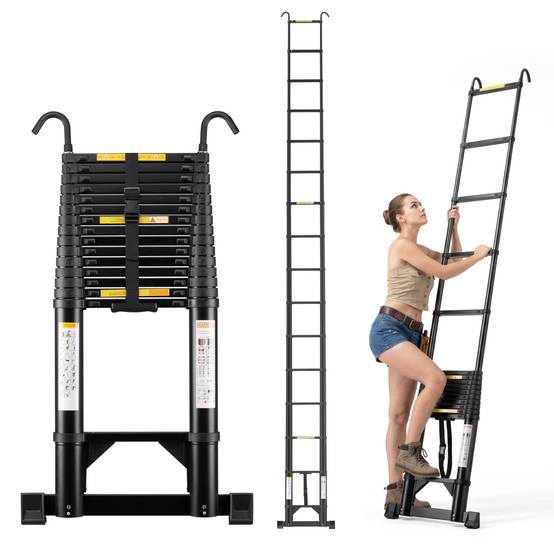 Échelle Télescopique 6.2 m Pliable en Aluminium, Barre Stabilisatrice et Crochet Amovible, Charge Maximale 150 kg - Image 2
