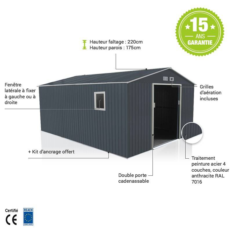X-Metal - Abri de jardin métal 15,16 m² anthracite avec fenêtre et kit d'ancrage X-Metal - Image 4