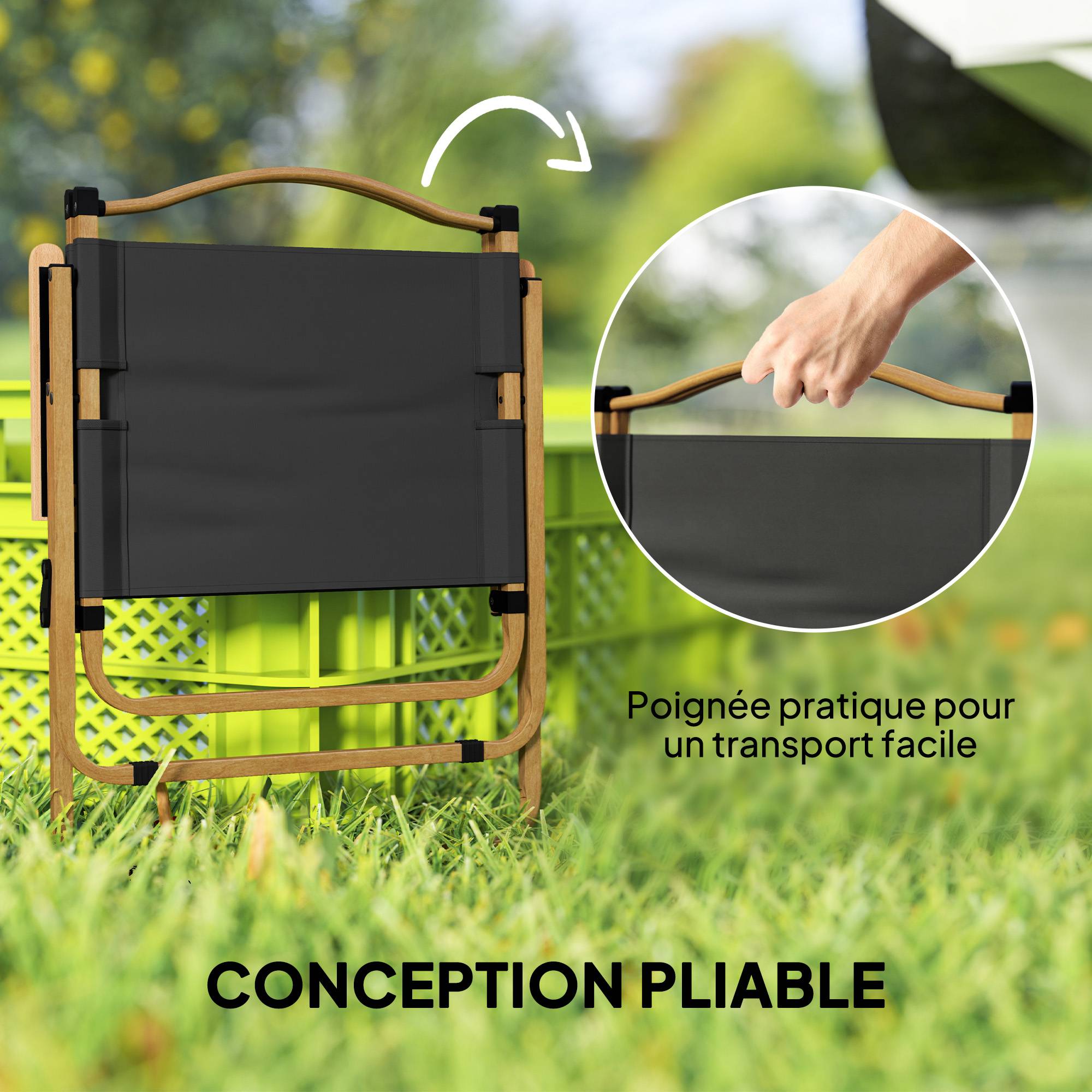 Chaise de camping pliante acier et tissu gris foncé 54 x 59 x 78 cm - PANGIVO - Image 6