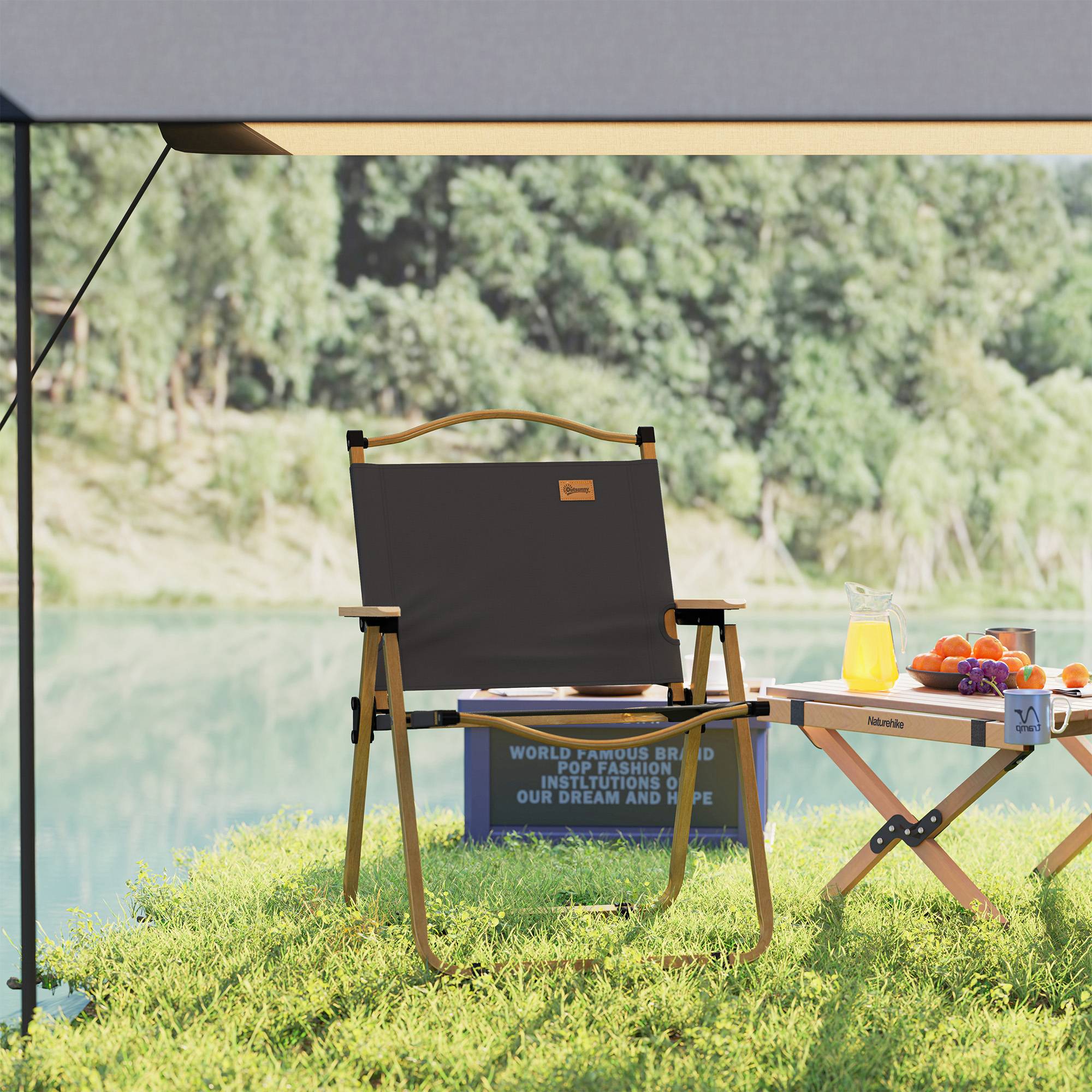Chaise de camping pliante acier et tissu gris foncé 54 x 59 x 78 cm - PANGIVO - Image 9