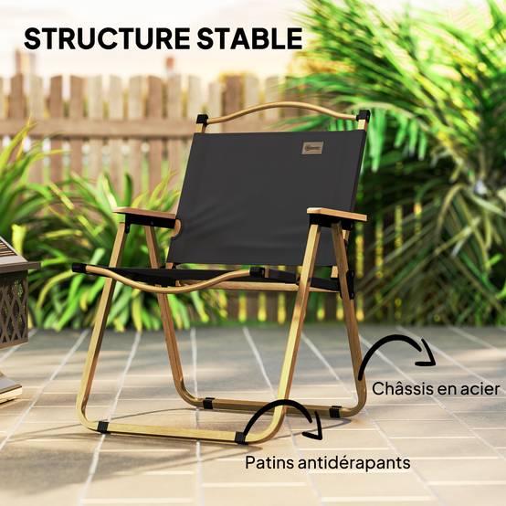 Chaise de camping pliante acier et tissu gris foncé 54 x 59 x 78 cm - PANGIVO - Image 8