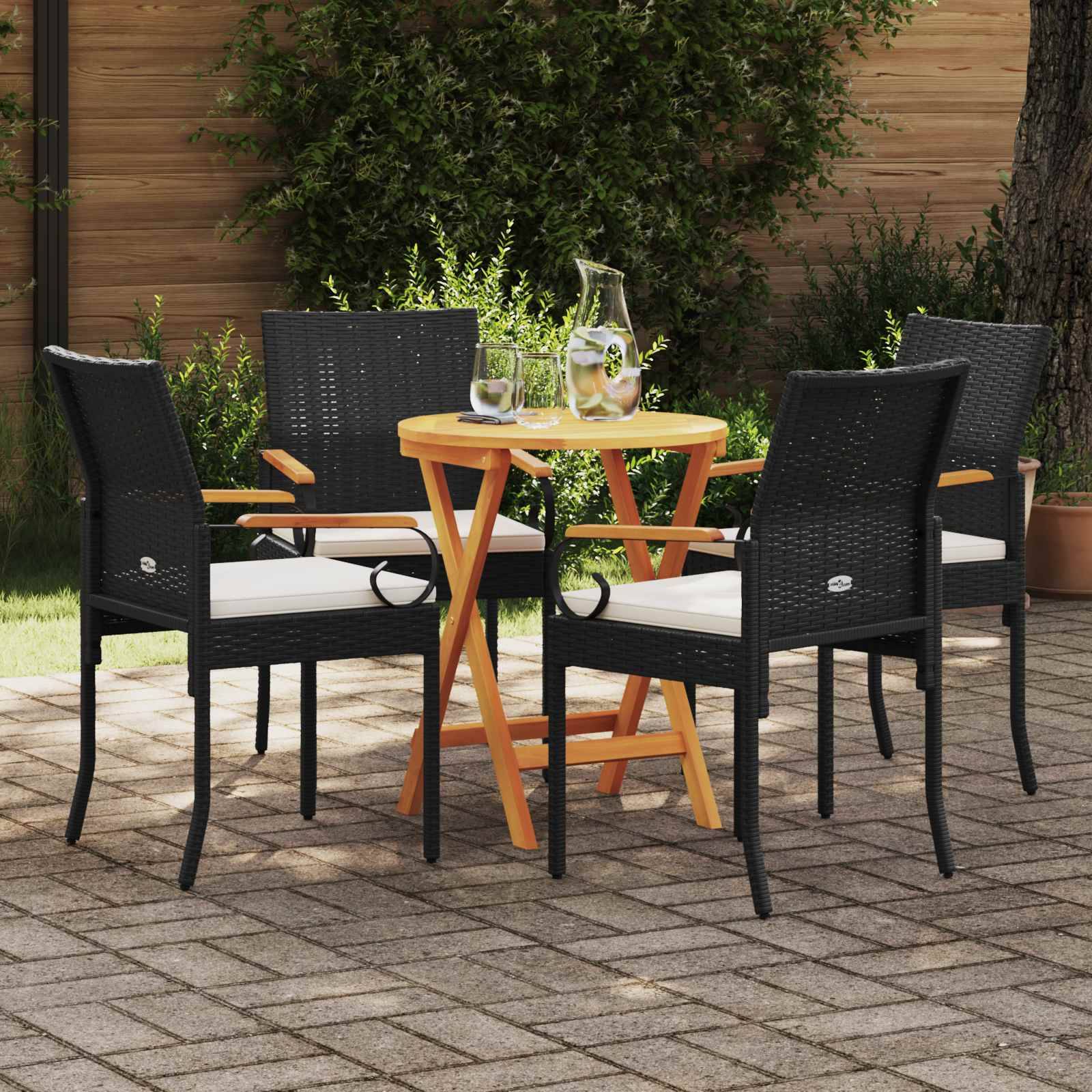 Chaises de jardin résine tressée et acier noir et blanc crème 59.5 x 50 x 88 cm - PANGIVO - Image 3