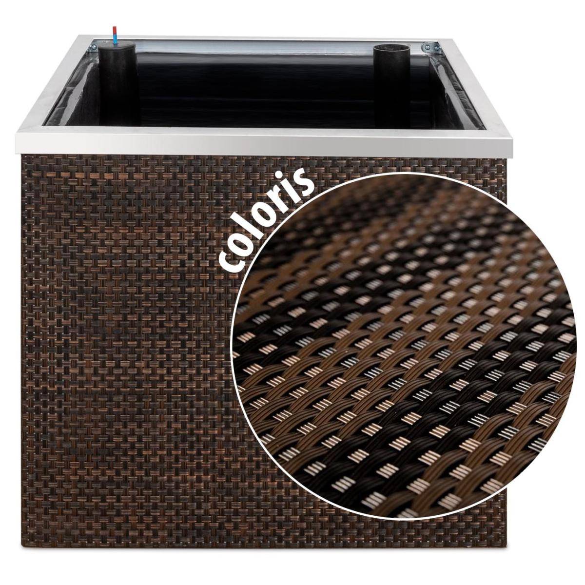 Rattan Art - Jardinière en résine tressée avec réserve d'eau et cadre en aluminium 50 x 50 x 43 cm Marron et noir - Image 1