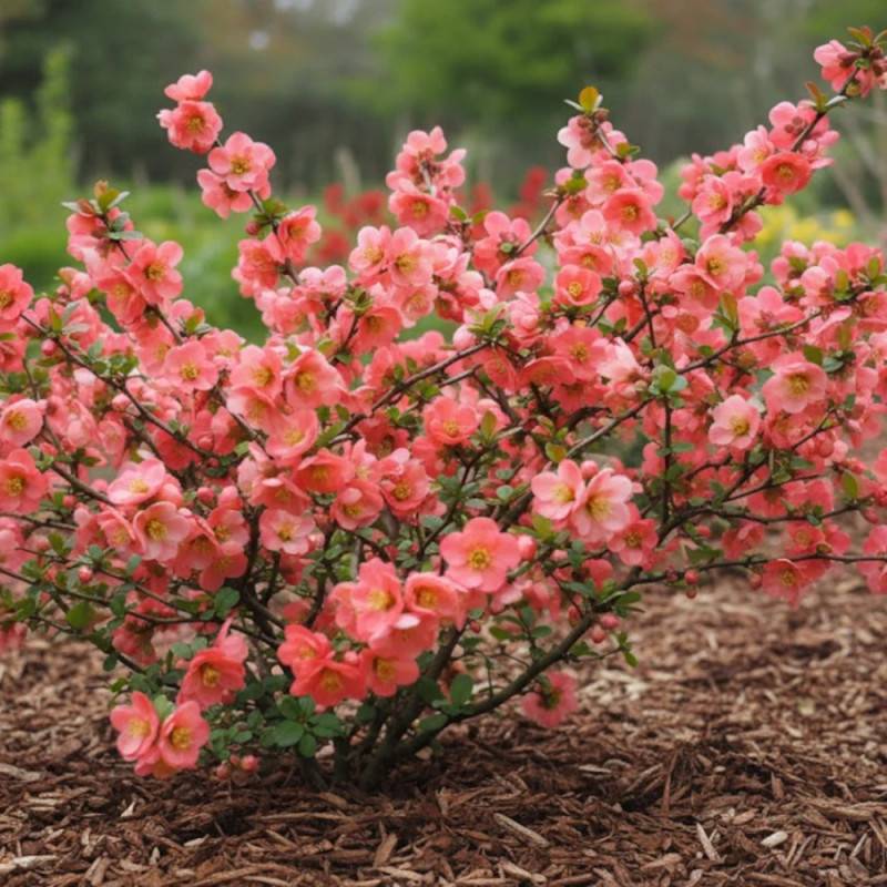 Cognassier du Japon Falconnet charlet, Chaenomeles à fleurs Rose - feuillage Caduc - Pot de 3L - 20/40 cm-  hauteur à maturité De 3,00 m à 5,00 m - Image 2