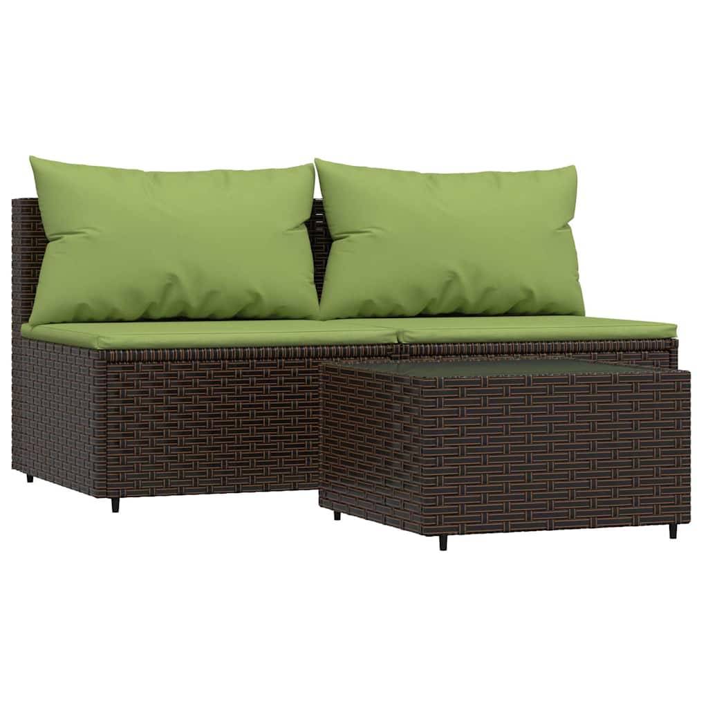 ComfortXL - Petit Salon de Jardin 3 Pièces Résine Tressée Modulable Coussins Verts Inclus pour Balcon Marron – ComfortXL Outdoor Living - Image 2