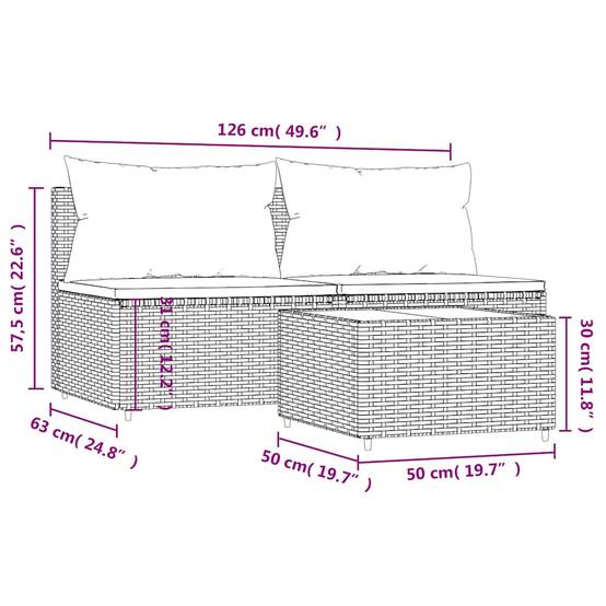 ComfortXL - Petit Salon de Jardin 3 Pièces Résine Tressée Modulable Coussins Verts Inclus pour Balcon Marron – ComfortXL Outdoor Living - Image 9