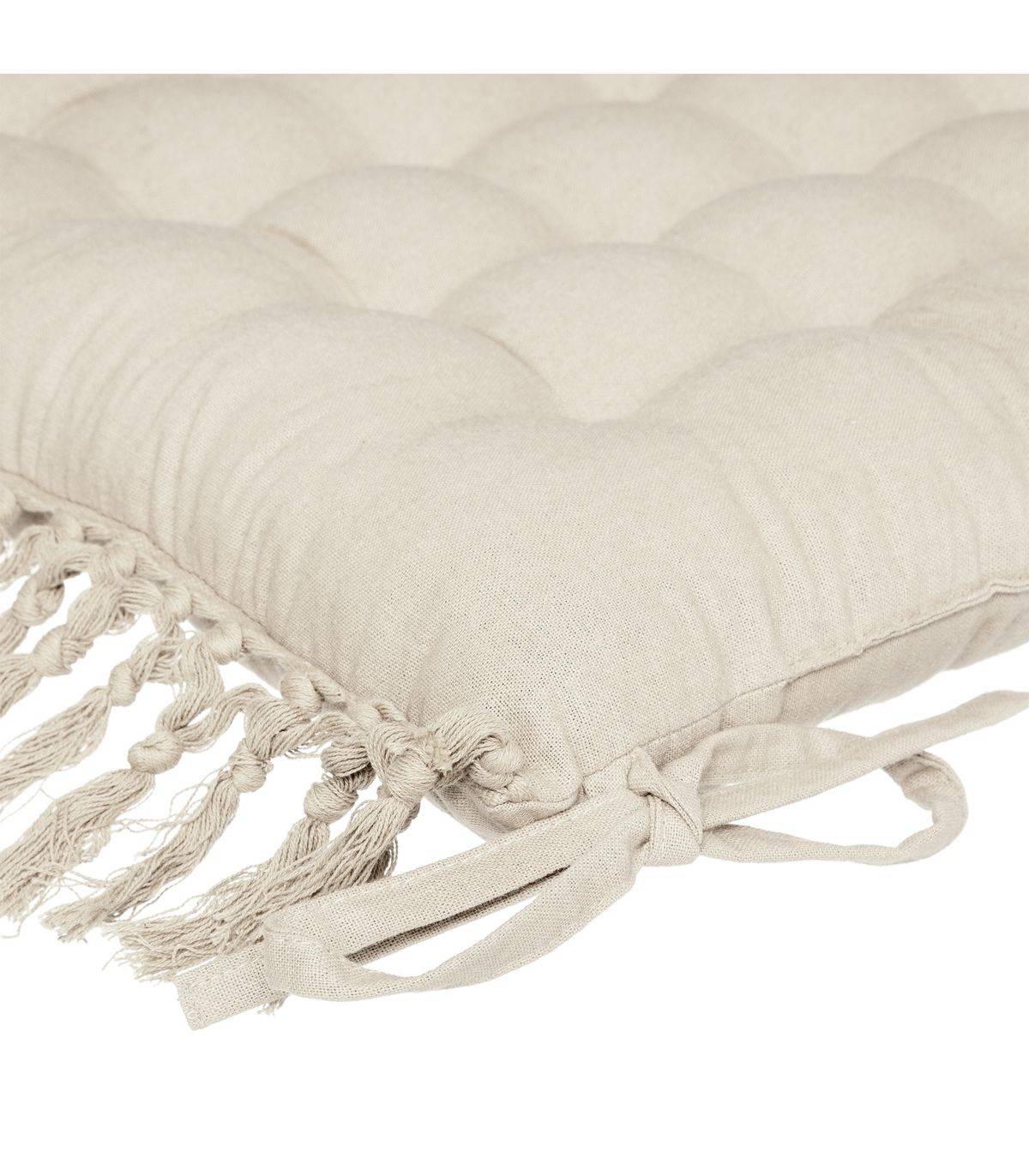 Lot de 4 Galettes de chaise en Coton Ivoire avec franges macramé 40 x 40 cm - Image 2