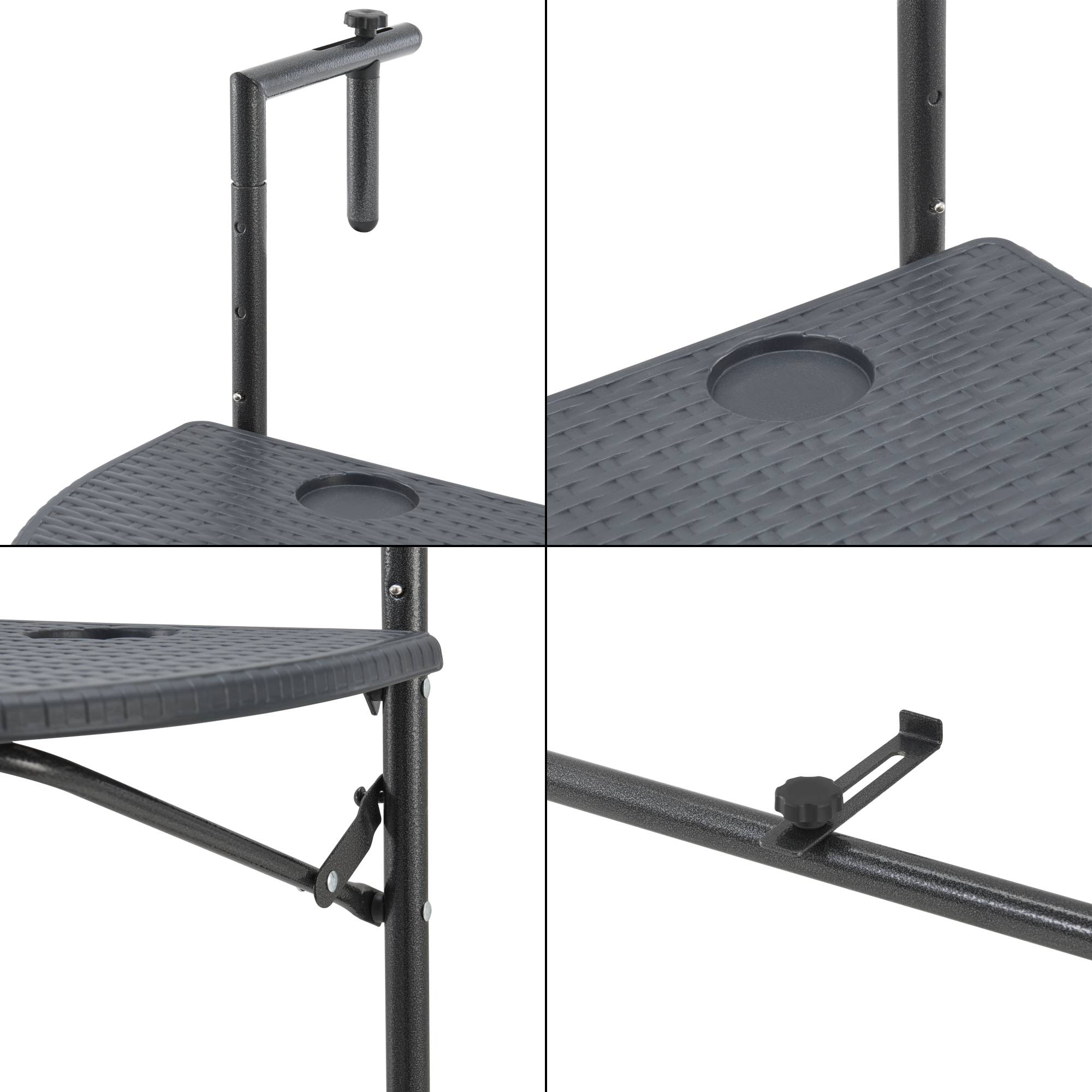 [en.casa] - Table de balcon suspendue Cicala rabattable et réglable en hauteur 83,5 x 60 x 64 cm [en.casa] - Image 7