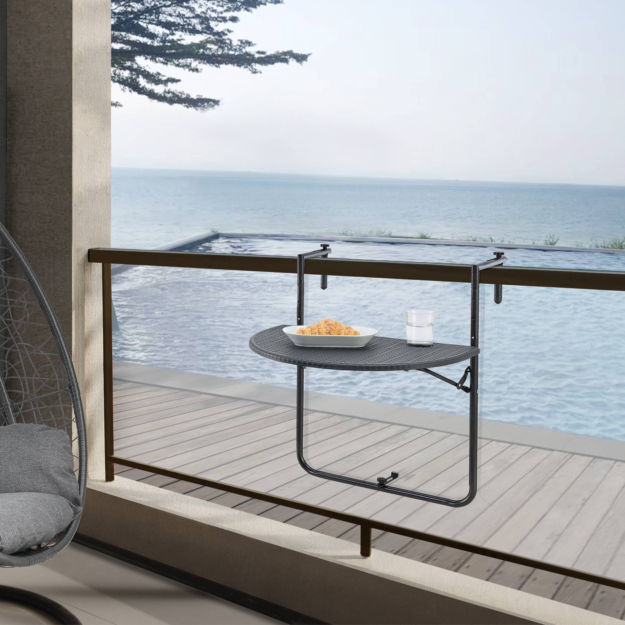 [en.casa] - Table de balcon suspendue Cicala rabattable et réglable en hauteur 83,5 x 60 x 64 cm [en.casa] - Image 2