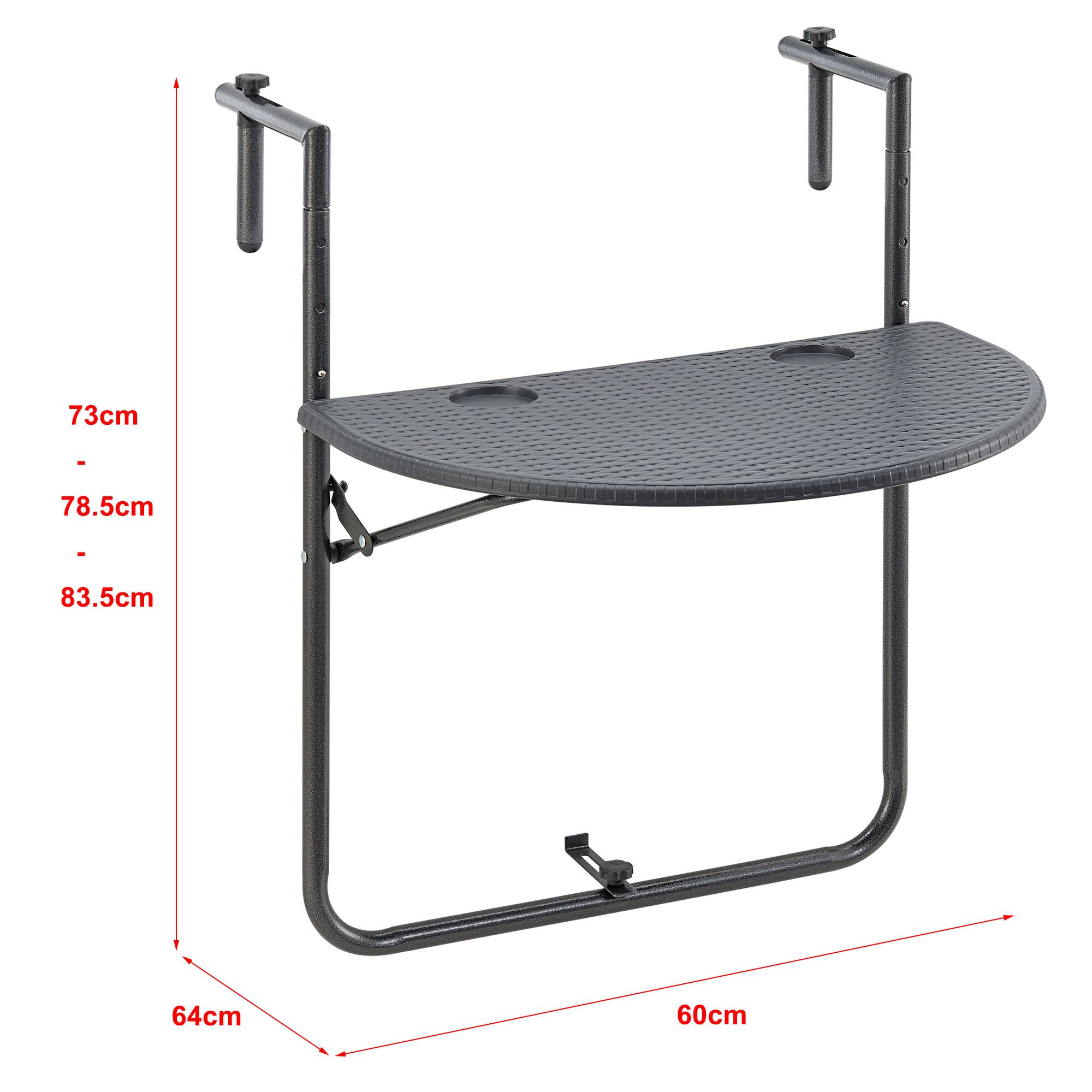 [en.casa] - Table de balcon suspendue Cicala rabattable et réglable en hauteur 83,5 x 60 x 64 cm [en.casa] - Image 3