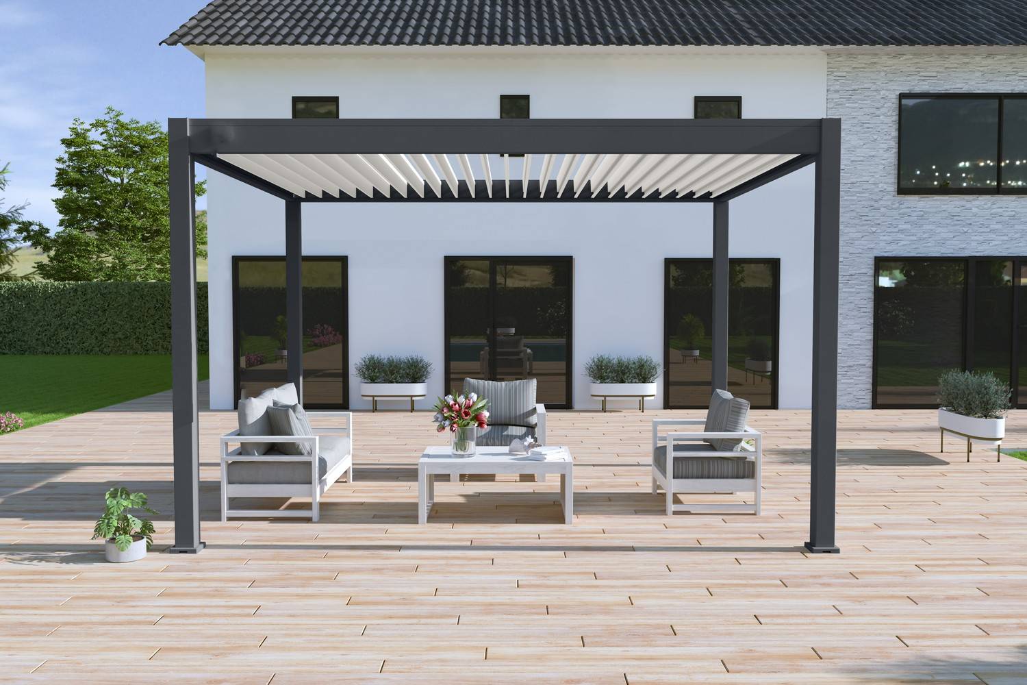 Ombrea - Pergola bioclimatique Ombréa autoportante 3x4M - Anthracite/blanc - ELMO Ombréa - Image 1
