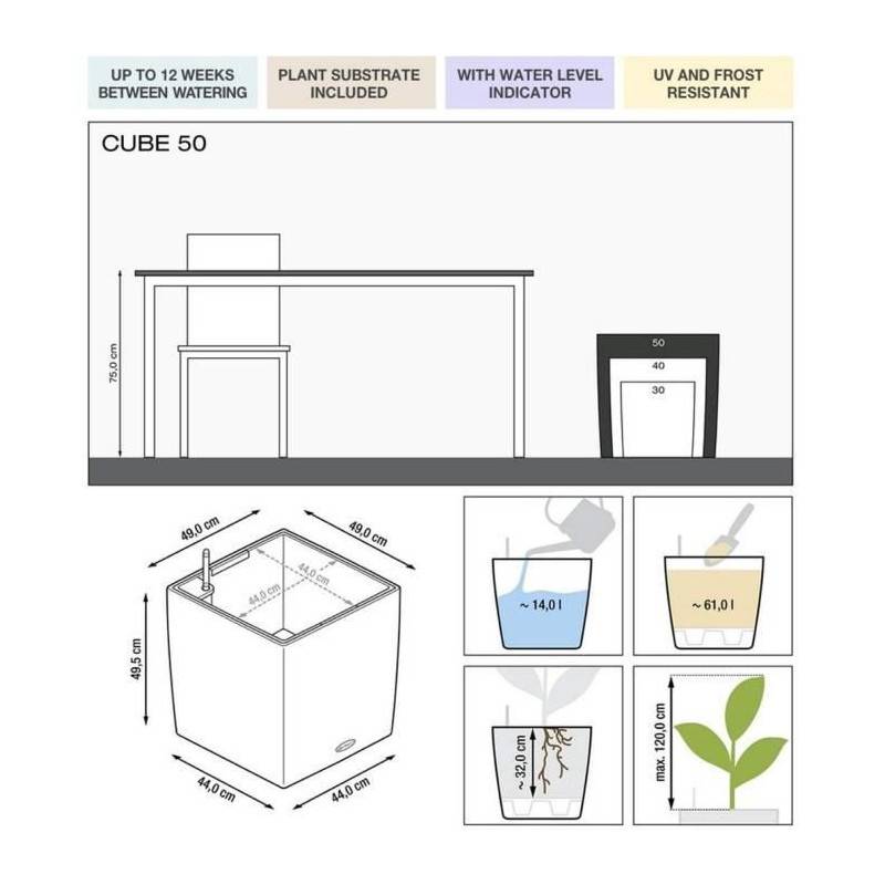 Lechuza - Pot De Fleur Lechuza Cube Premium 50 - Kit Complet, Noir Brillant - Image 2