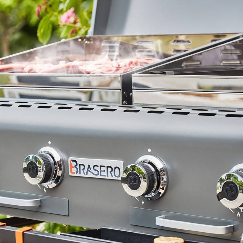 Brasero - Plancha à gaz Margaux Gun Metal sur chariot équipé - BRASERO - 4 Feux à gaz - Plancha et Grill - 15 kW - Image 2
