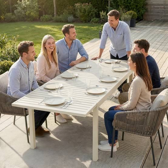 Table de jardin extensible aluminium extérieur 8 personnes plateau lattes 225cm blanc - ComfortXL Outdoor Living - Image 10