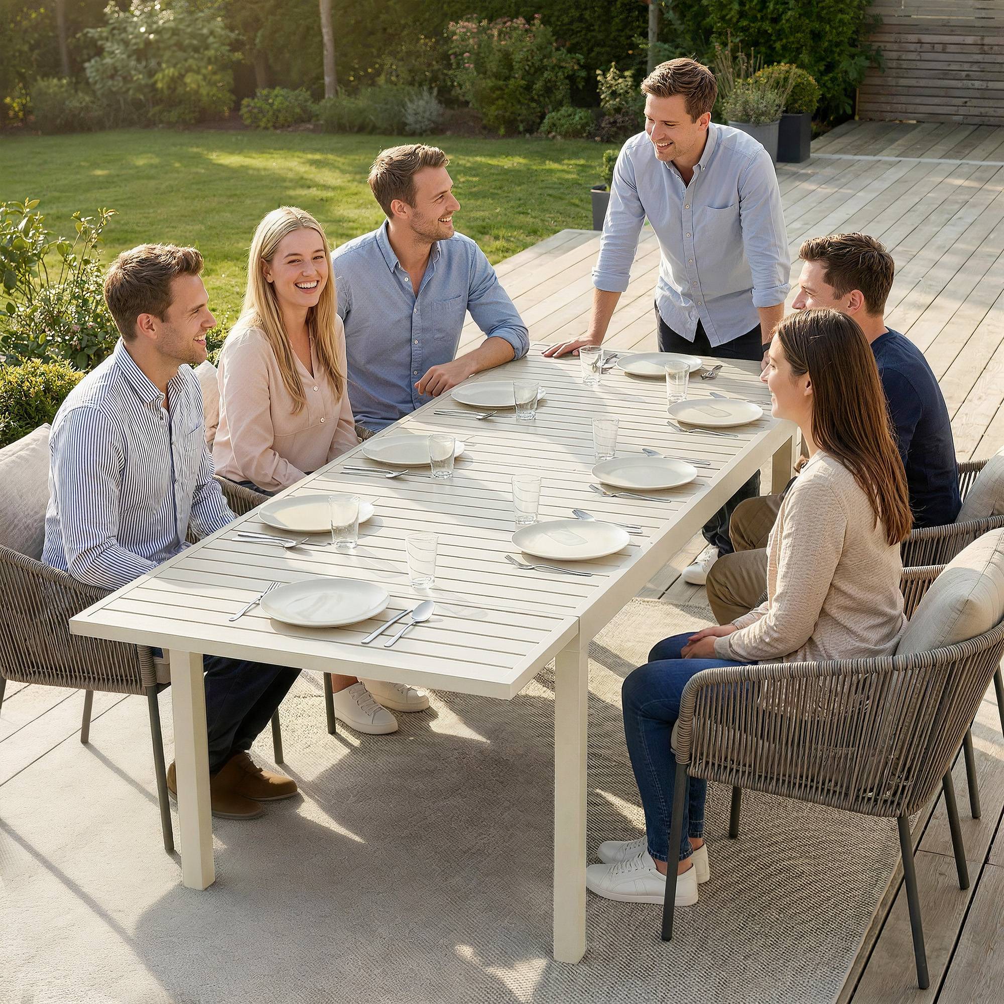 Table de jardin extensible aluminium extérieur 8 personnes plateau lattes 225cm blanc - ComfortXL Outdoor Living - Image 10