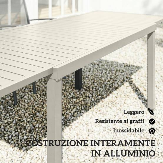 Table de jardin extensible aluminium extérieur 8 personnes plateau lattes 225cm blanc - ComfortXL Outdoor Living - Image 7