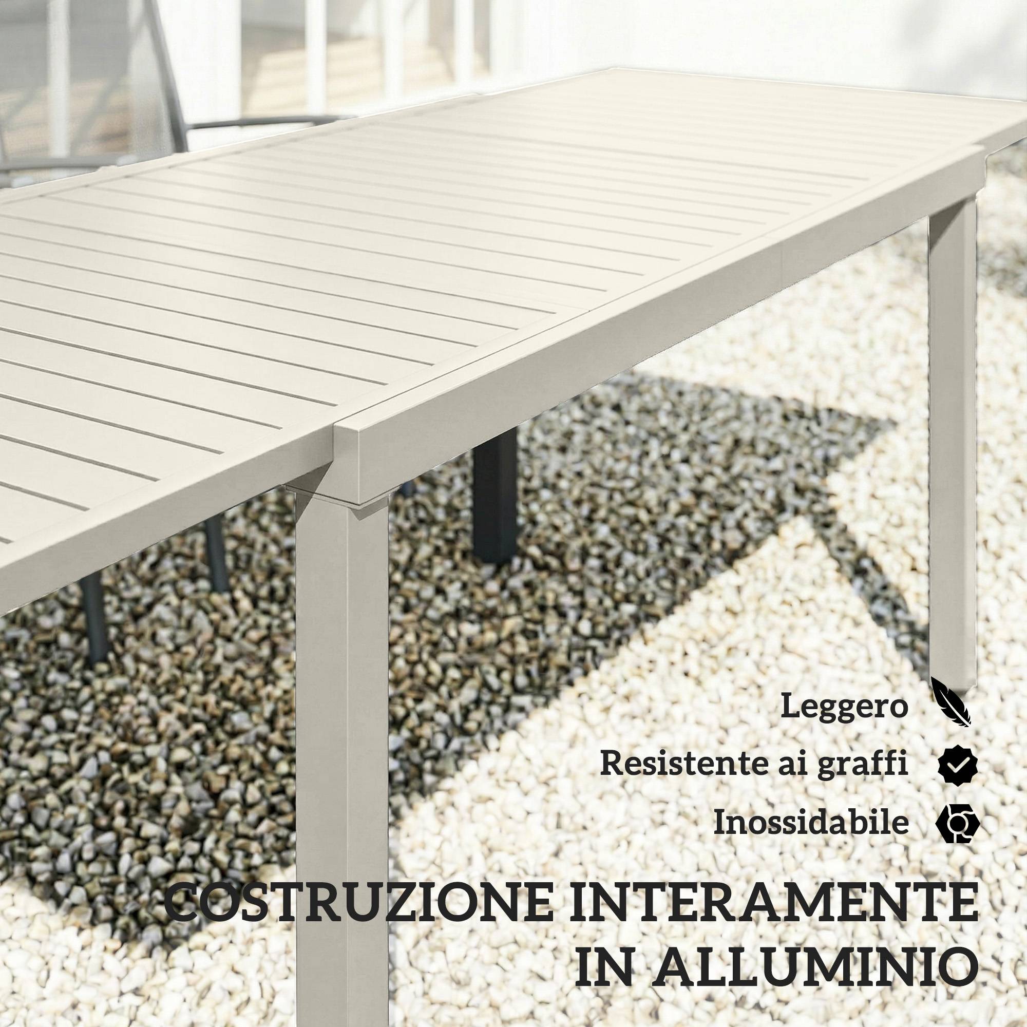 Table de jardin extensible aluminium extérieur 8 personnes plateau lattes 225cm blanc - ComfortXL Outdoor Living - Image 7