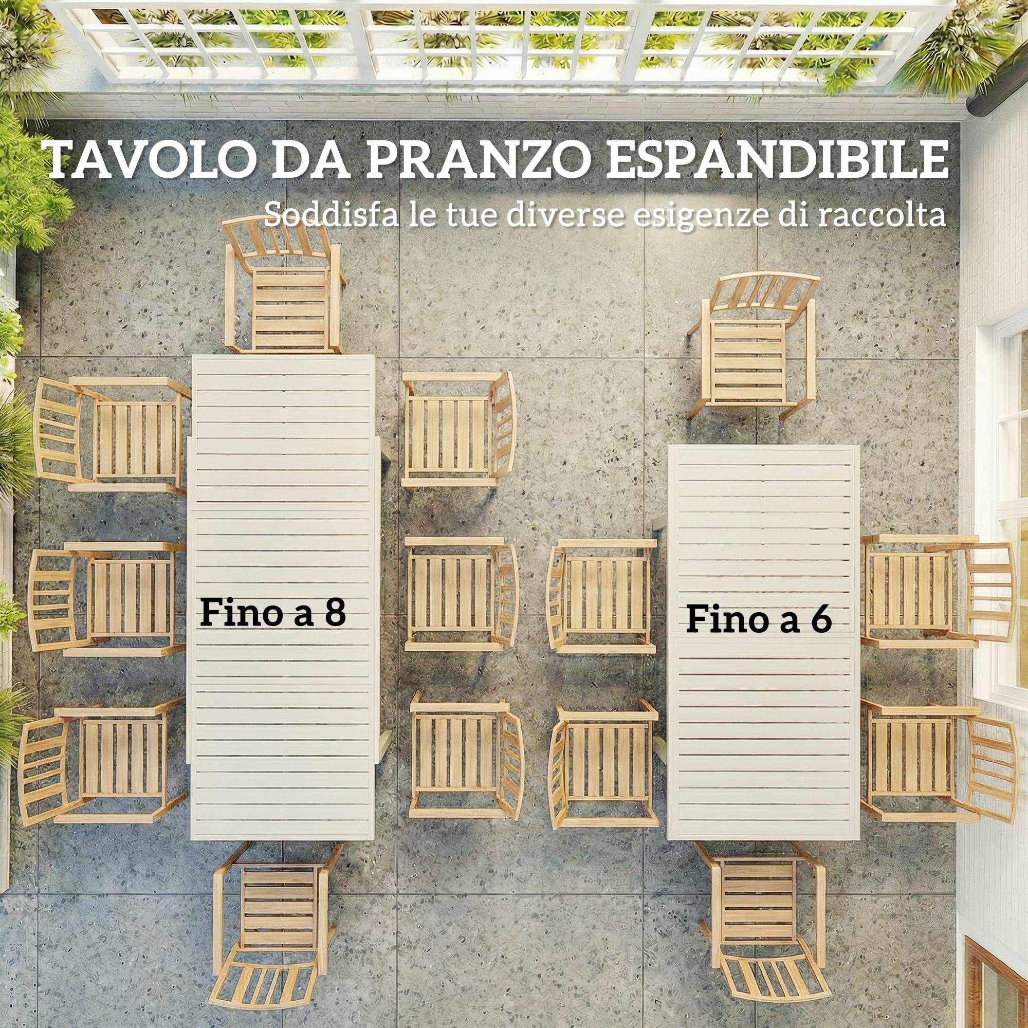 Table de jardin extensible aluminium extérieur 8 personnes plateau lattes 225cm blanc - ComfortXL Outdoor Living - Image 6