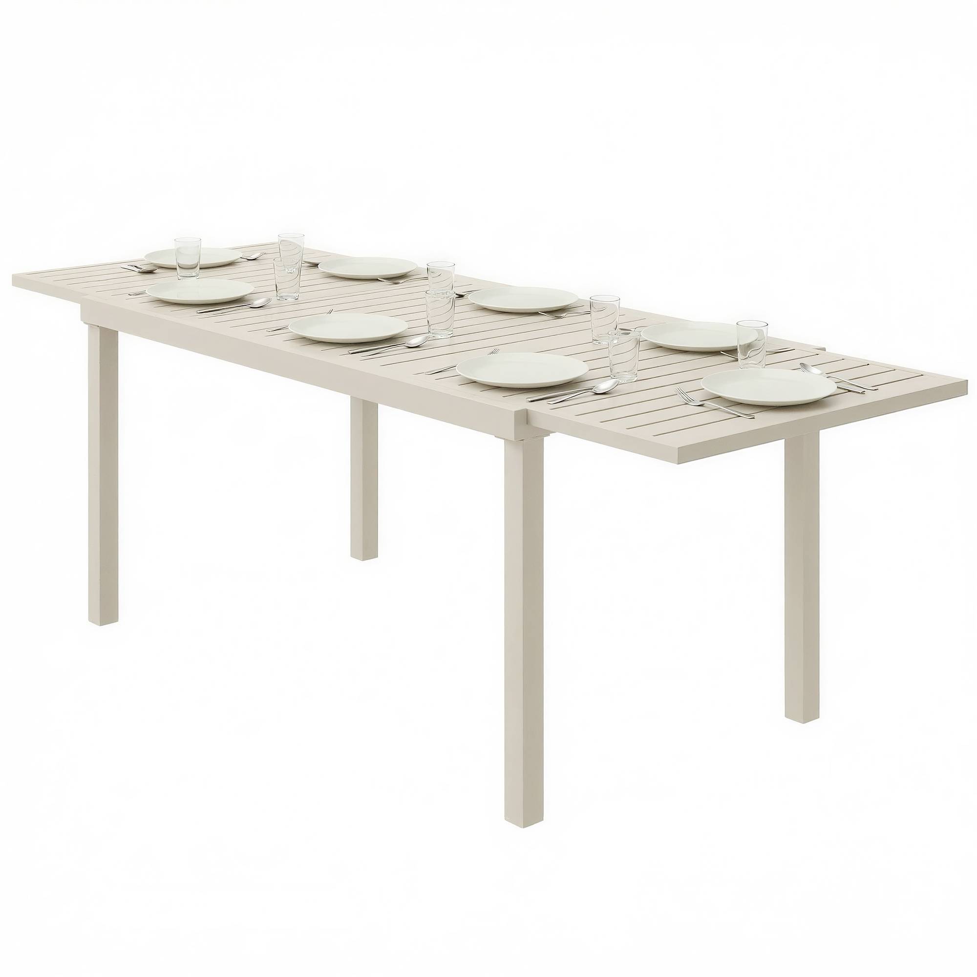 Table de jardin extensible aluminium extérieur 8 personnes plateau lattes 225cm blanc - ComfortXL Outdoor Living - Image 2