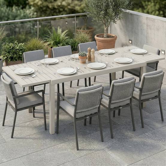 Table de jardin extensible aluminium extérieur 8 personnes plateau lattes 225cm blanc - ComfortXL Outdoor Living - Image 3