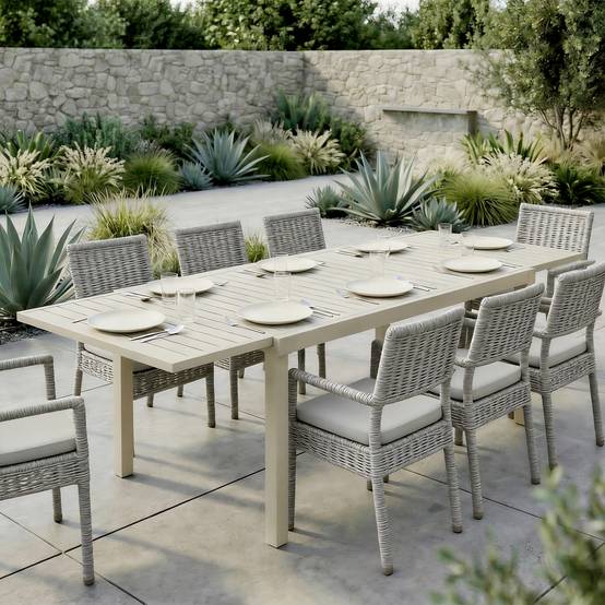 Table de jardin extensible aluminium extérieur 8 personnes plateau lattes 225cm blanc - ComfortXL Outdoor Living - Image 4