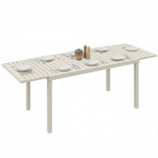 Table de jardin extensible aluminium extérieur 8 personnes plateau lattes 225cm blanc - ComfortXL Outdoor Living - Image 1
