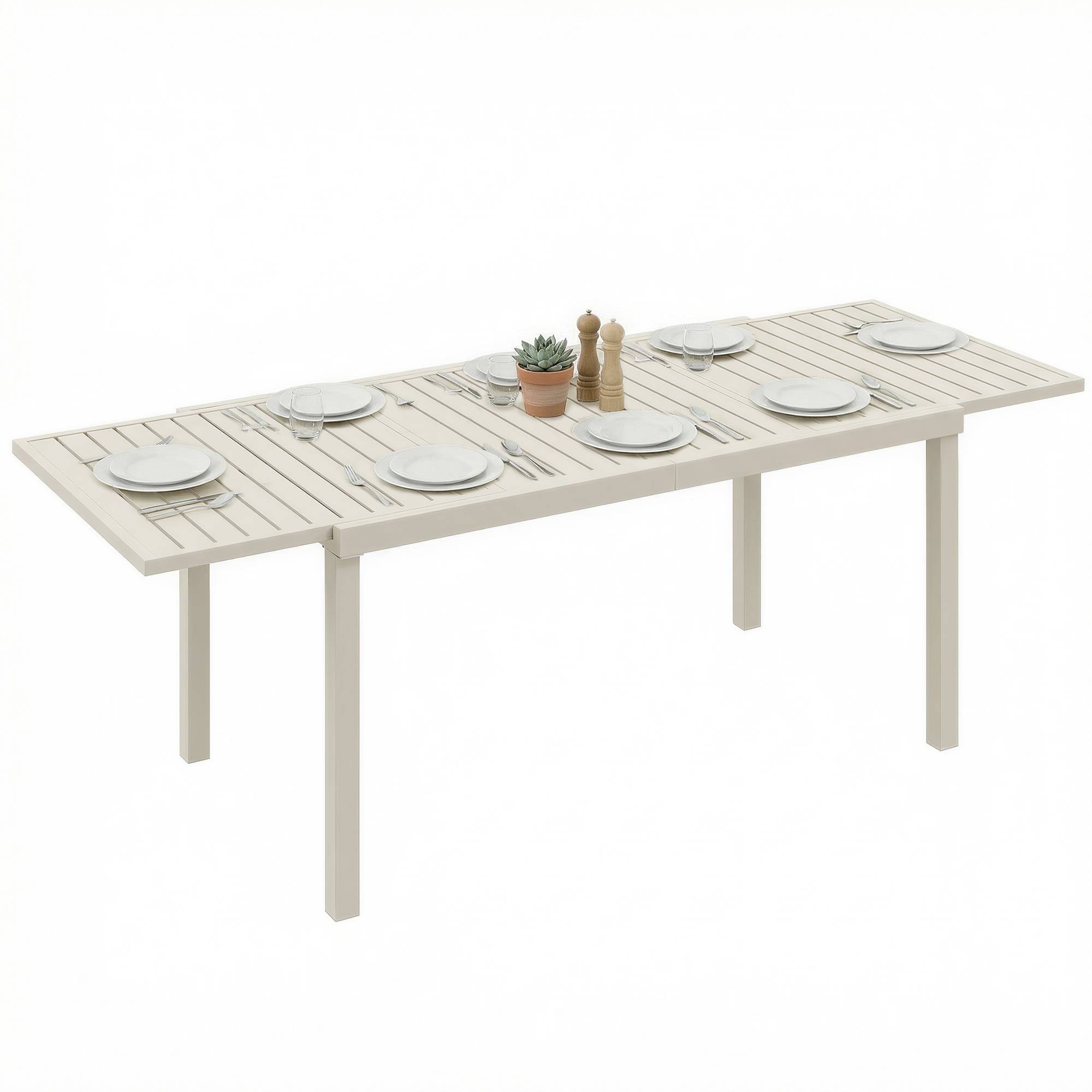 Table de jardin extensible aluminium extérieur 8 personnes plateau lattes 225cm blanc - ComfortXL Outdoor Living - Image 1