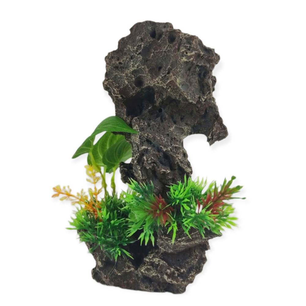 Décoration rocher gris + plantes13 x 12 x H 21cm, aquarium. - Image 1