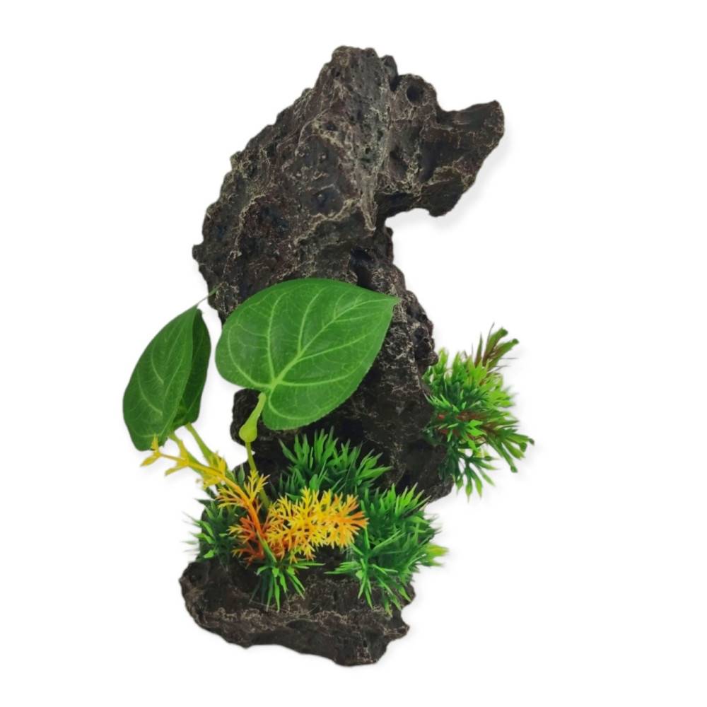 Décoration rocher gris + plantes13 x 12 x H 21cm, aquarium. - Image 3